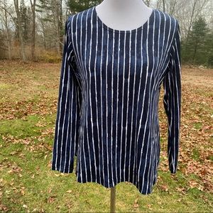 SYMPLI TOP BLUE WHITE STRETCH STRIPE LONG SLEEVE CREWNECK SIZE 8